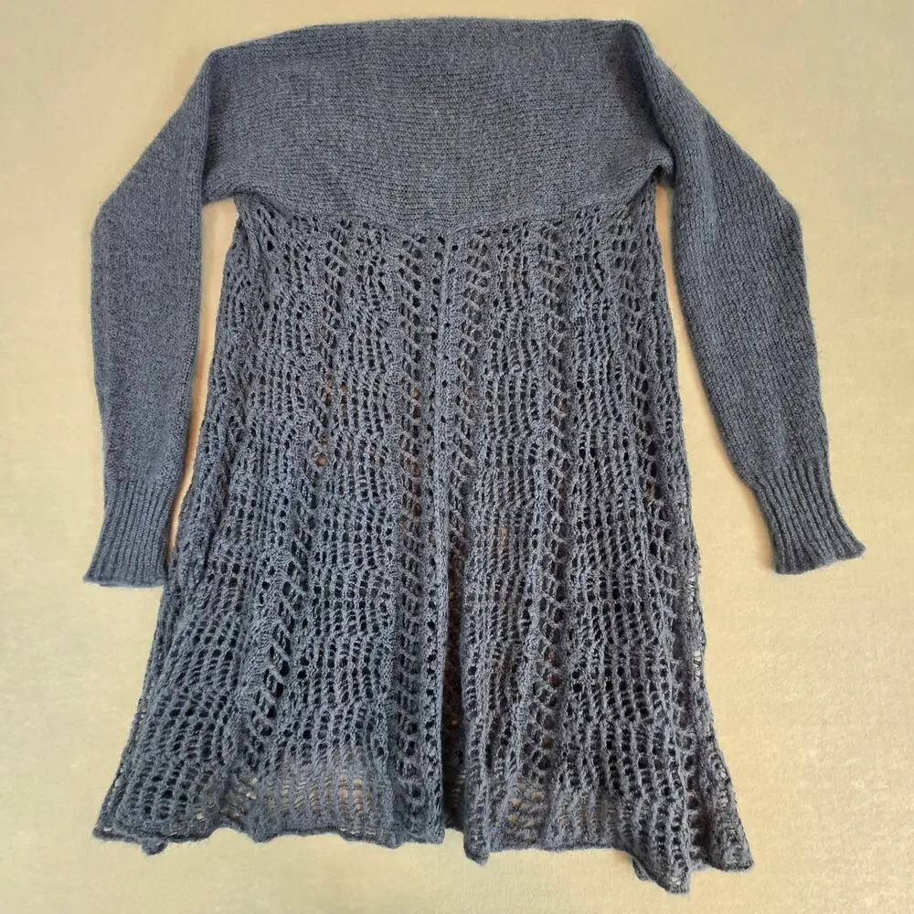 Simply Noelle Blue Fisherman's Open Knit Pull-Over Long Sleeve Sweater S/M 8-10